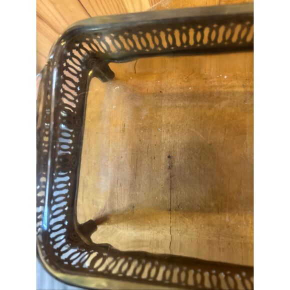 Vtg Anchor Hocking Fire King 1 Quart Rectangle Glass Casserole Dish Silver Tray - Picture 6 of 11